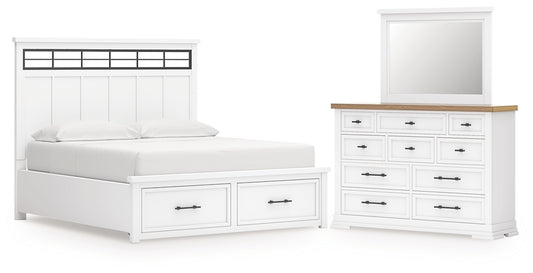 Ashbryn California King Panel Storage Bed with Mirrored Dresser