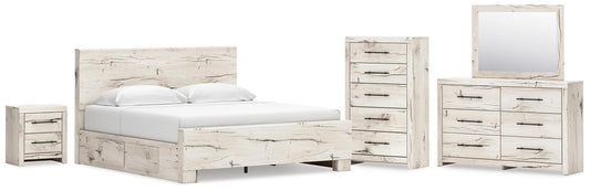 Lawroy King Panel Bed with Storage, Dresser, Mirror, Chest and Nightstand
