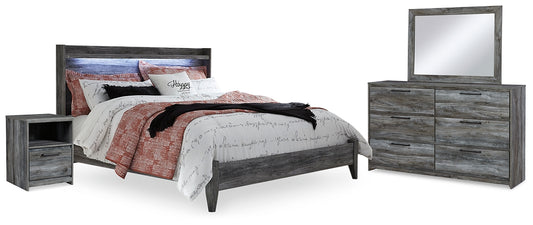 Baystorm King Panel Bed with Mirrored Dresser and Nightstand