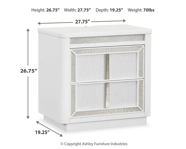 Chalanna Queen Upholstered Storage Bed with Mirrored Dresser, Chest and Nightstand