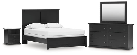 Maribel Queen Panel Bed with Mirrored Dresser and Nightstand