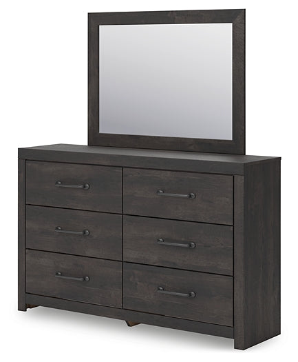 Hollivern King Panel Bed with Mirrored Dresser and Nightstand