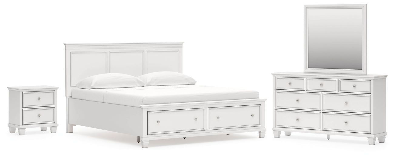 Fortman King Panel Storage Bed with Mirrored Dresser and Nightstand