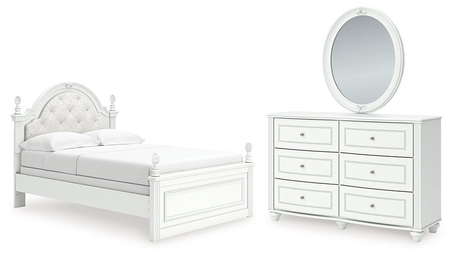 Kozlani Full Upholstered Panel Bed, Dresser and Mirror