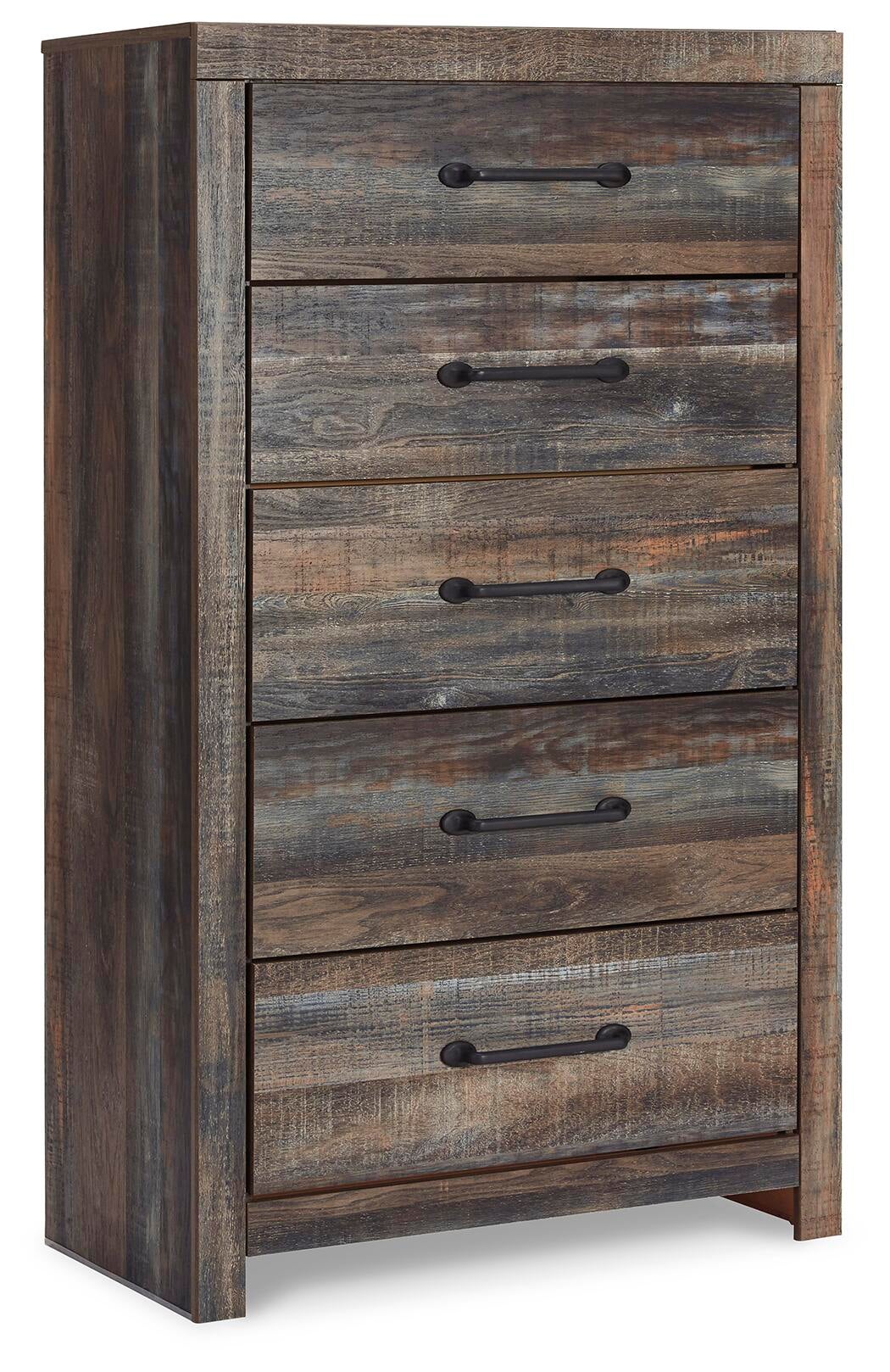 Drystan King Panel Headboard Bed with Mirrored Dresser, Chest and Nightstand