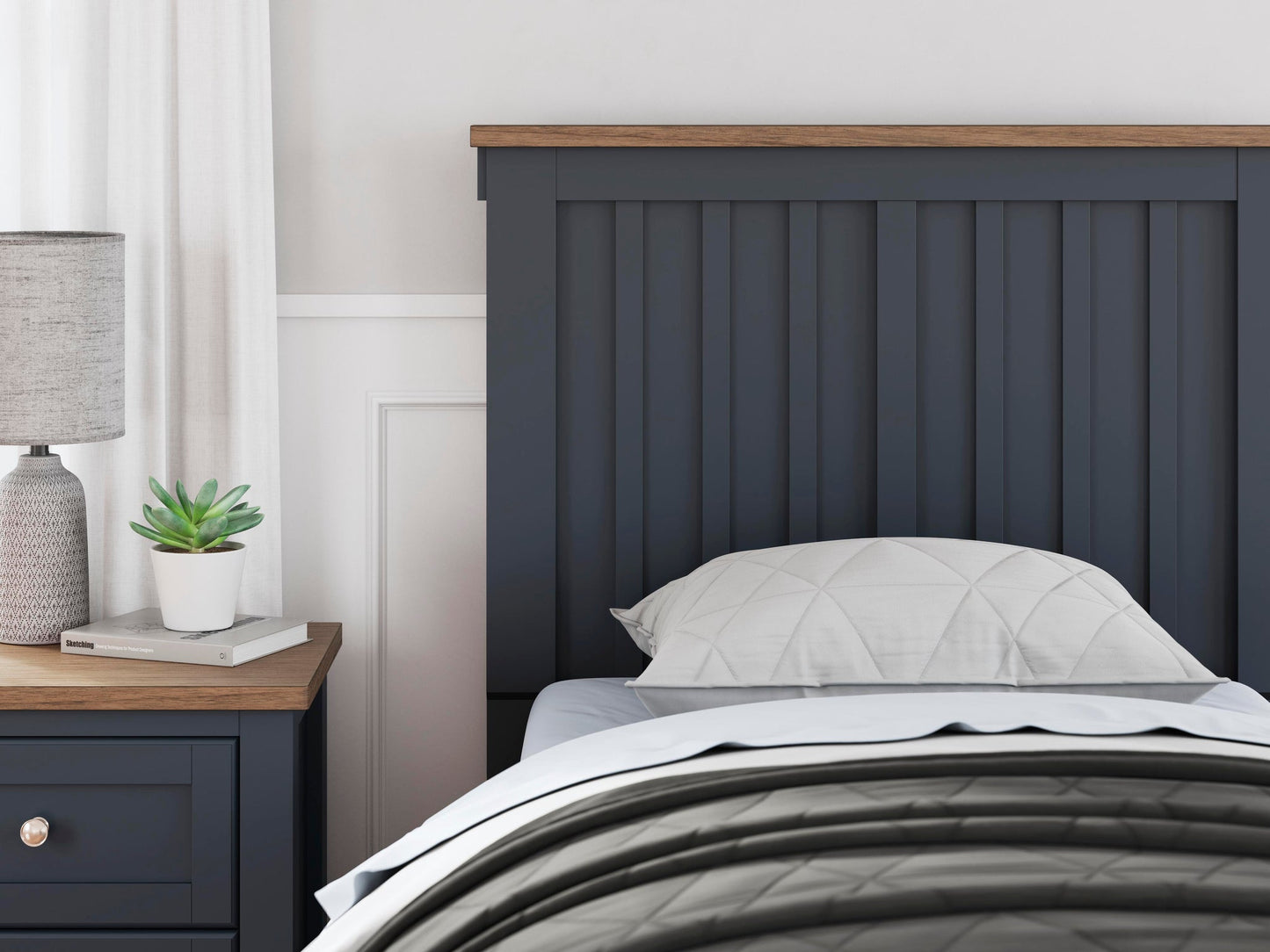 Landocken Twin Panel Headboard, Dresser, Mirror and Nightstand