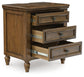 Sturlayne Queen Upholstered Panel Bed, Dresser, Mirror and Nightstand