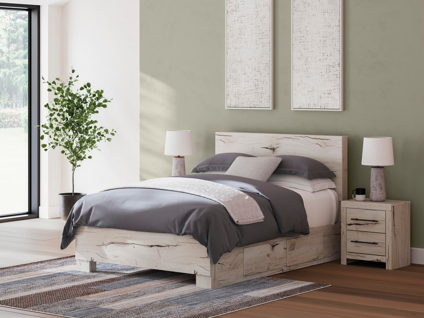 Lawroy Queen Panel Bed with Storage, Dresser, Mirror and Nightstand
