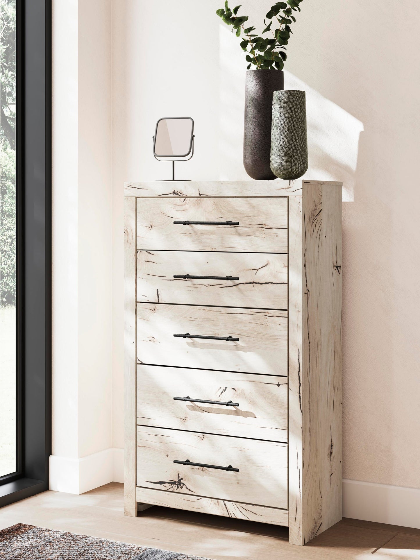 Lawroy King Panel Bed, Dresser, Mirror, Chest and Nightstand