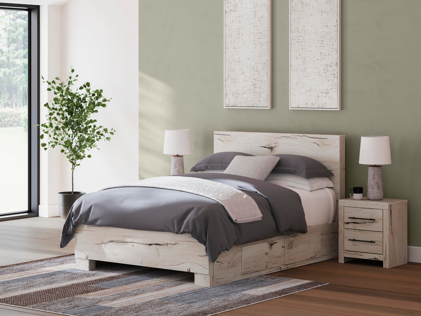 Lawroy Queen Panel Bed with Storage, Dresser, Mirror, Chest and Nightstand