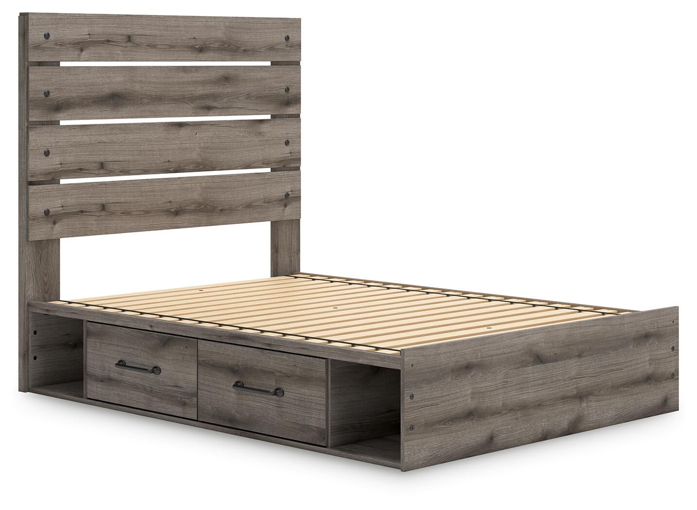 Graystorm Full Panel Bed with Storage, Dresser, Mirror and Nightstand
