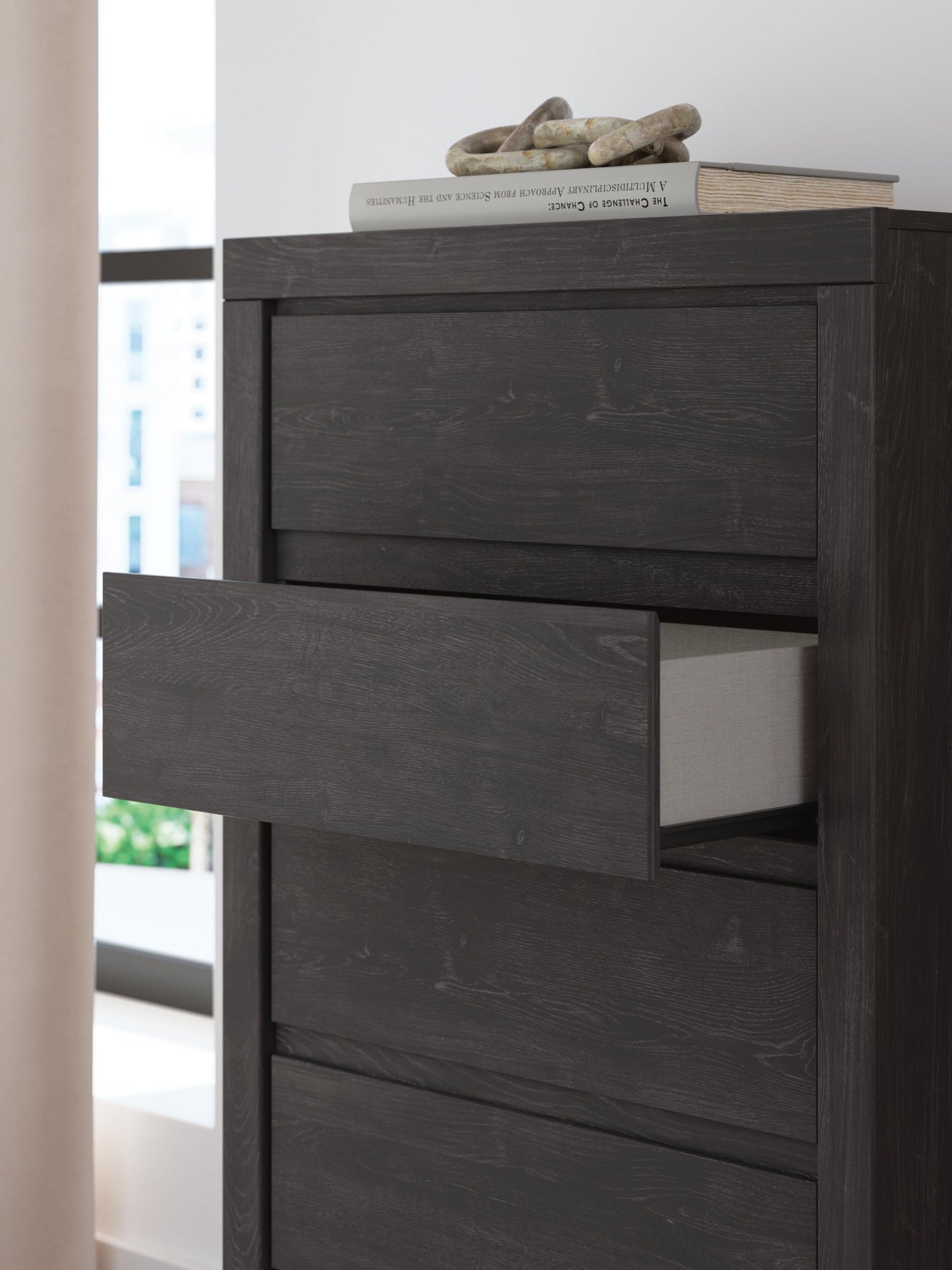 Fraluna King Panel Storage Bed, Dresser, Mirror, Chest and Nightstand