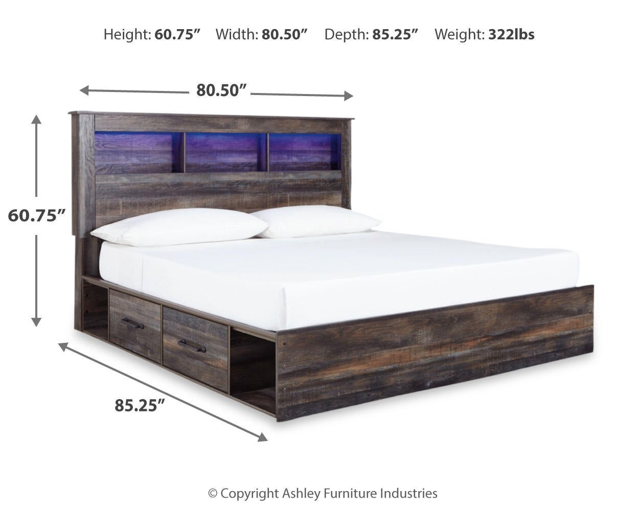 Drystan King Bookcase Bed with 4 Storage Drawers with Mirrored Dresser