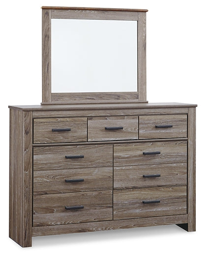 Zelen Queen/Full Panel Headboard with Mirrored Dresser and 2 Nightstands