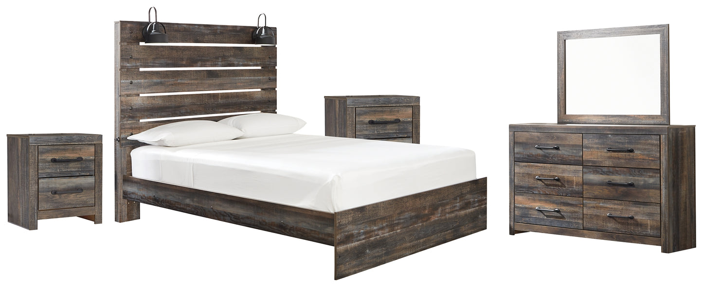 Drystan Queen Panel Bed with Mirrored Dresser and 2 Nightstands