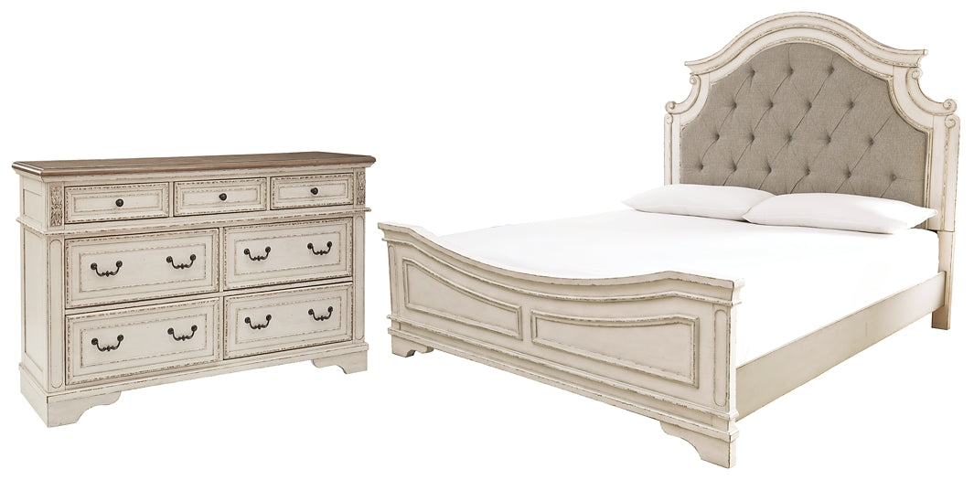 Realyn Queen Upholstered Panel Bed with Dresser